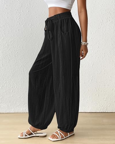 Bsubseach Women Wide Leg Palazzo Pants 2025 Summer Casual Drawstring Lounge Harem Pants with Pocket Woman Baggy Trousers3