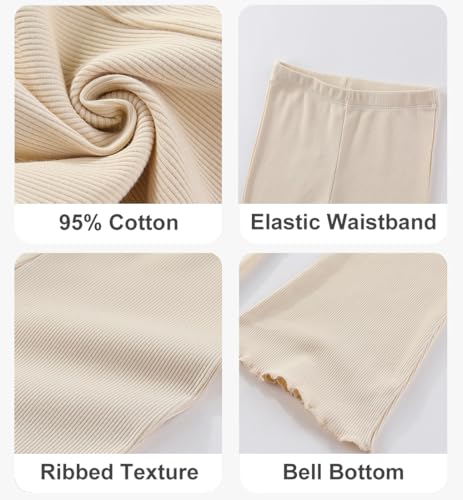 Image of Baby Toddler Girl Flare Pants 4 Pack Girls Ribbed Cotton Leggings | Soft & Stretch,Wide Leg,Comfy Elastic Waistband,Pull-On Style,Solid Color,Ruffle Bell Bottom Pants,Casual Fall Winter Clothes