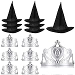 Tarpop 12 Pcs Witch and Princess Party Favors Witch Hat and Princess Crown Set for Galentines Birthday Party Decorations Gift