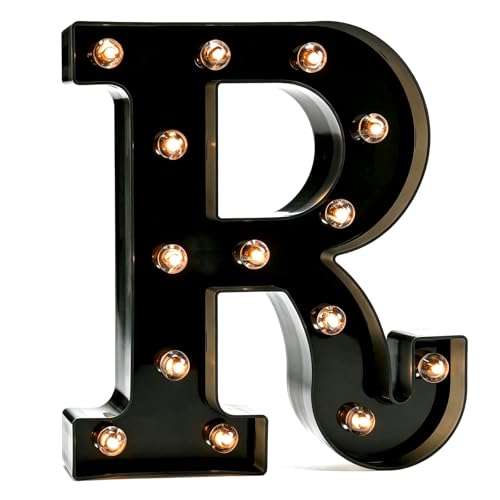Image of Pooqla Black Light Up Letter R, Marquee Letters Black Room Decor | LED Lighted Letters Birthday Party Decorations, Gifts for Boys Men Christmas Anniversary Night Light Home Bar Room Decoration