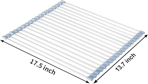 Image of Zollyss Roll Up Dish Drying Rack Over Sink 44.5 x 34.8 cm, Foldable Stainless Steel Dish Drainer with BPA Free Silicone, Heat Resistant Kitchen Sink Drying Rack & Countertop Organizer