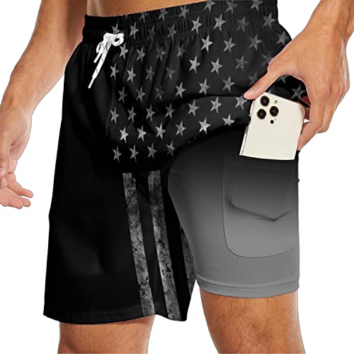 Mens Swim Trunks with Liner Breathable Compression Swim Shorts with 3 Pockets Flag Bathing Suit for Beach3