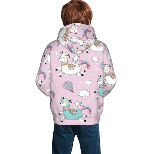 Llama Unicorn and Rainbow Kid Hoodies Boys Sweatshirts Girls Pullover with Pocket4