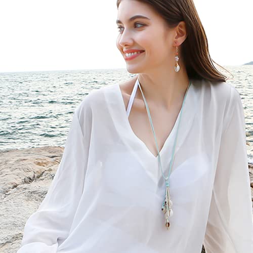 Jeanbeau Long Boho Shell Necklaces Trend For Women Teen Girls – Fashion Handmade Bohemian Cowrie Seashell Pendant White Brown Suede Leather Adjustable Chain Choker Hippie Summer Beach Necklace Accessories Jewelry Gift #TOP2