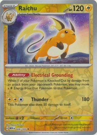 Pokemon - Raichu 026/165 - Pokemon 151 - Reverse Foil - Single Card - Single Card