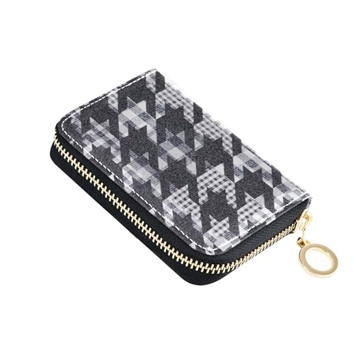 Card Holder Wallets RFID Blocking Women's Wallet Zip Around Leather Travel Cash Wallet with Coin Pocket Denim Houndstooth Plaid Grey