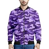 Men's Purple Camo Bomber Jacket - Urban Camouflage Print Zip-Up Coat For Casual Wear, Street Style Fashion, Party Outfit - Trendy Gift For Him