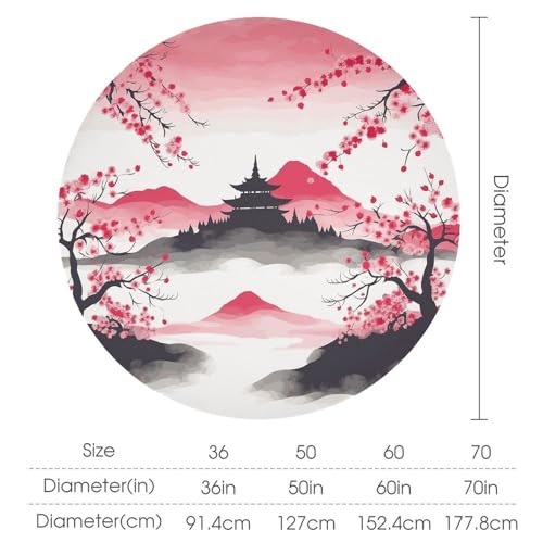 Nappe ronde imprimé Mont Fuji 178cm en polyester lavable - 3
