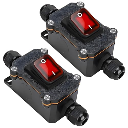 2 Stück IP65 Wasserdichter Inline-Schalter Mit Mini Schraubendreher - 12V DC 30A DPST 4-Polig Drucktaste Kabelschalter - Ein/Aus Wippschalter