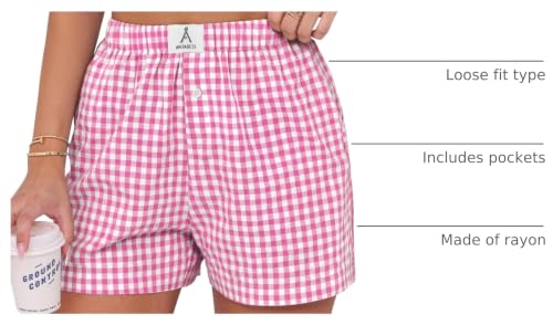 Image of ANRABESS Boxer Shorts for Women Gingham Pajama 2026 Summer Casual Lounge Sleep Plaid Shorts Y2K Beach Bottoms