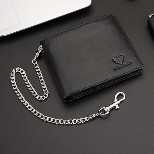 Genuine Leather Card Holder Wallet with Chain Accessory for Men, Women RFID Blocking 13 Card Slots 2 ID Windows 2 Bill Compartments Short Bi-Fold Wallet Gift (Black)3