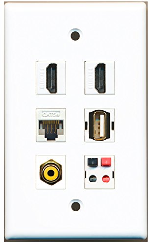 RiteAV - 2 HDMI 1 port RCA żółty 1 port USB A-A 1 port Cat5e Ethernet biały 1 port głośnik płyta ścienna