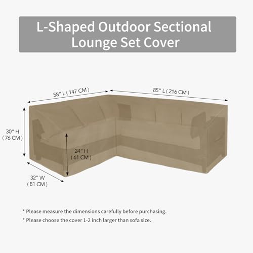 Image of Easy-Going Patio L-Shaped Sectional Sofa Cover, 58 inchX85 inch Waterproof Heavy Duty Outdoor Garden Furniture Cover (Left Facing, Camel)