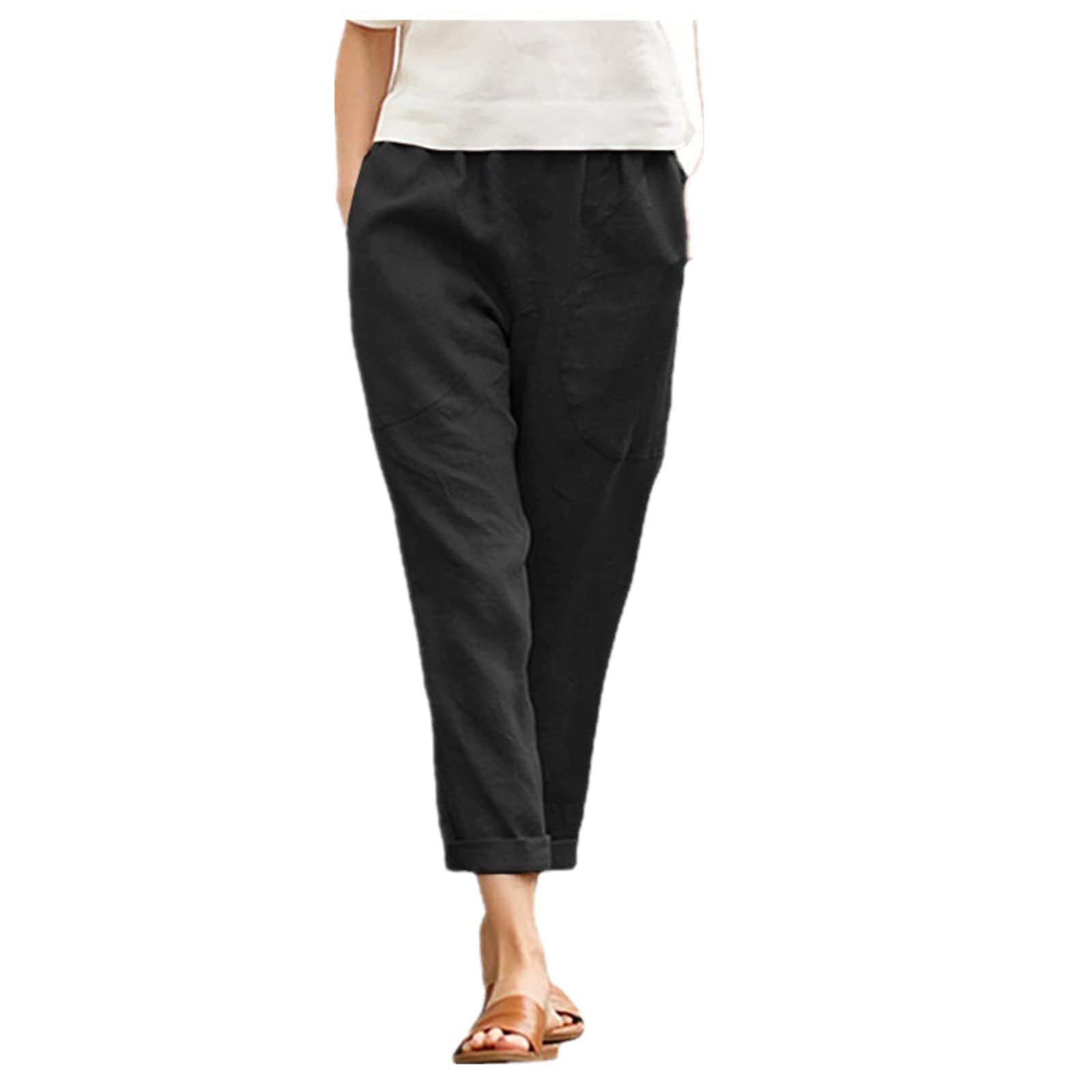 Solid Color Straight Wide Leg Pants Womens high Waist Loose and Thin Casual Fashion Trousers Black XXL