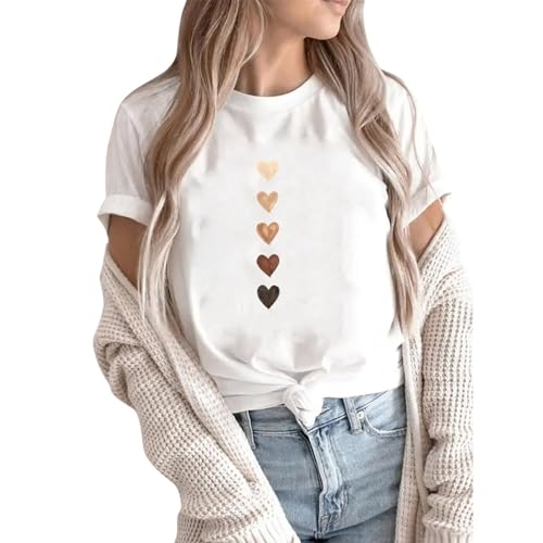 Love Heart Sweet Print Manga Corta Casual Camisetas Mujer Diablo, verde, XXL