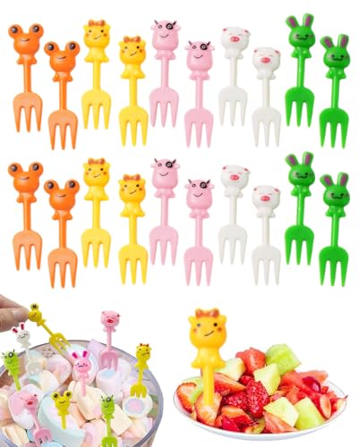 UYRVAPE 20pcs Mini tenedores de frutas de dibujos animados para niños, palillos de dientes para niños accesorios para bento, mini pinchos palillos de dientes adultos postre frutas fiesta infantil