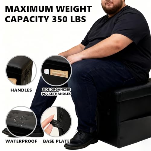 Image of ALASDO Storage Ottoman Footrest Stool Small Ottoman with Storage Foldable Ottomans Foot Rest Footstool Bench for Living Room 17x13x13inches Black