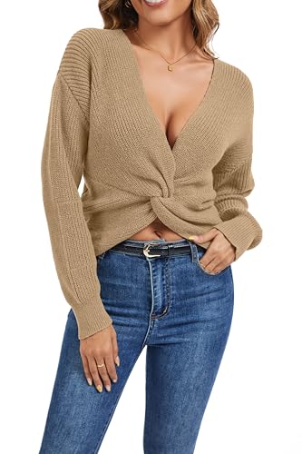 Sixstar V Neck Batwing Cute Cropped Sweater for Women Cross Wrap Front Sexy Lightweight Soft Knitted Short Pullover Jumper