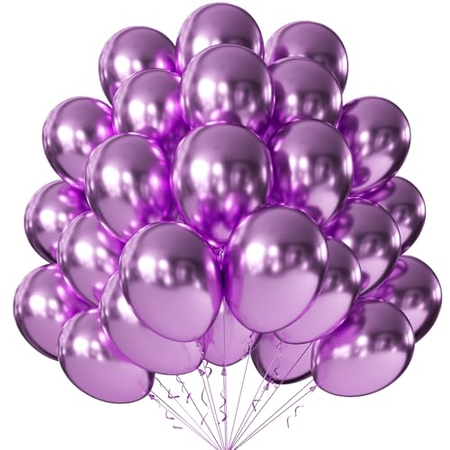Image of KALOR 10 Inch Metallic Purple Balloons, 100 Pcs Latex Helium Metallic Balloons for Kid's Birthday Party Baby Shower Wedding Graduation Graduation Party Decorations