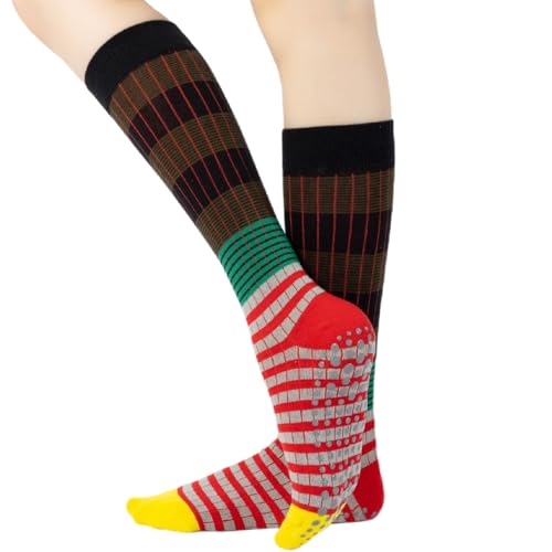 Image of Verdancy Yoga Pilates Socks with Grips for Women Striped Color-Blocked Knee Highs Non Slip Cushioned Over the Calf Socks