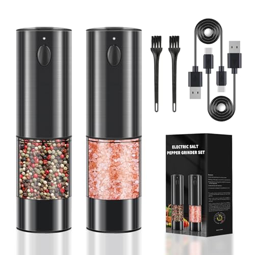 Haomacro Set di macinapepe elettrico e sale e pepe con maggiore capacità, usb, macinapepe elettrico in acciaio inox, luce LED, grossolana regolabile
