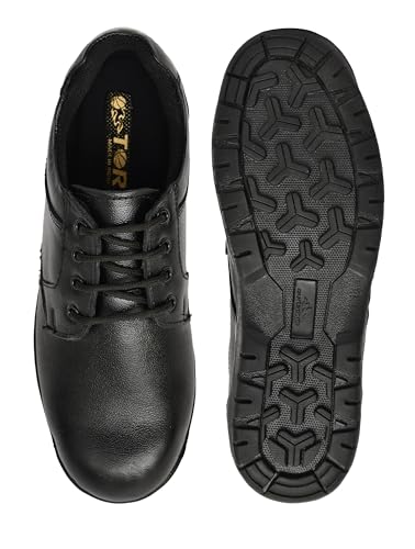 Image of TOR Men's Industrial Genuine Leather Safety Shoes - Steel Toe and Lightweight (Black)