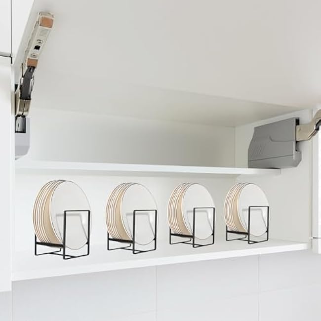 Plate Holder Organizer 3 Pack Metal Upright Dish Rack Plate and Bowl Storage Organizer for Kitchen Cabinets Counter Cupboard (1 Large and 2 Small, Black)