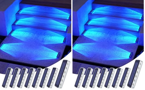 DetarZinLED IP68防水 1000mAh大容量電池 ソーラーライト 屋外 太陽光充電 自動点灯/消灯 ガーデンライト ブルー LED 階段ライト 庭 玄関 歩道 通路 駐車場 用（8個セット） (× 2)の商品画像（Amazon）
