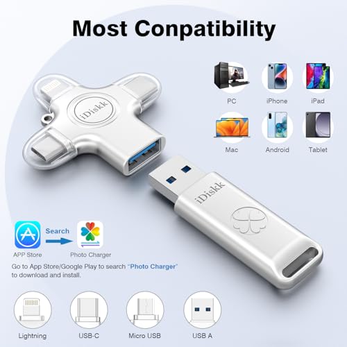 iDiskk 128GB Photo Stick – Photo & Video auto-Backup for iPhone, Android, Mac & PC – iPhone Storage Memory Stick for Transfer Files/Videos/Photos