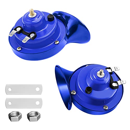 CGEAMDY 300DB Cuerno de Aire de Caracol, 2 Piezas 12V Bocina de Caracol de Coche, Bocina de Tren de Eléctrica Impermeable, Bocina de Aire Sonido Fuerte para Camiones, Barcos, Motocicletas(Azul)