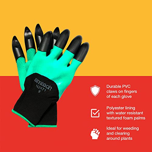 Amtech N2471 Gardening Gloves with Claws Large (Size 9), Quality Gardening Work Gloves, Black/Green - Image 2