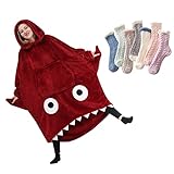 FErolan Hai-Decke, superweicher, gemütlicher Flanell-Hoodie, Hai-Schlafsack, Hai-Schwanz, tragbar, Fleece-Überwurf, Erwachsene, Kinder, Cosplay,Rot,One Size