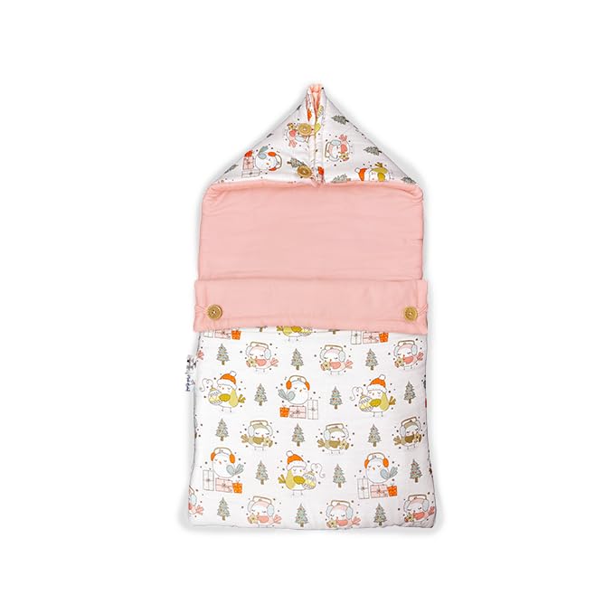 3 in 1 Baby Sleeping Bag and Carry Nest | Cotton Bedding Set for New Born Baby and Infants | Portable, and Travel Friendly | 0-6 Months (200 TC, Multi Color) (Pink)-image-48