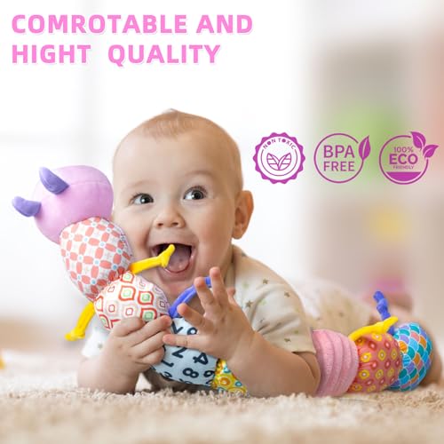 Baby Infant Musical Toy Soft Stuffed Animal Toy with Multi Textures,Rattle,Crinkle,Newborn Baby Toy for 0 3 6 9 12 Months Girls Boy Gift,Caterpillar，Pink - Image 5