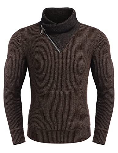 COOFANDY Men's Knitted Turtleneck Pullover Shawl Collar Sweaters Slim Fit High Neck Hoodies with Pockets2