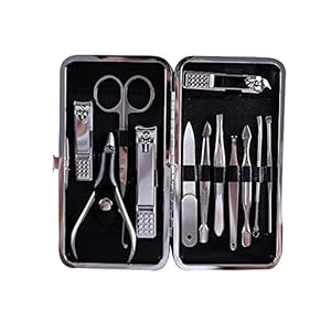 Nail Clippers Kit Built in Nail File Personal Care Manicure Pedicure Set Portable Nail Clippers Family Use 12 Pieces Man Black Nail Scissors Set (Black)
