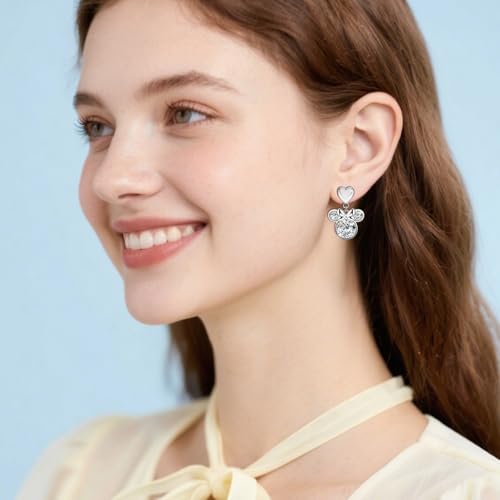 Heart Mouse Earrings for Women- Sterling Silver Cute Animal Stud Earrings Heavy Hypoallergenic Cubic Zirconia Adorable Dainty Bow Mouse Post Earring Jewelry Gifts for Teens Daughter Granddaughter2