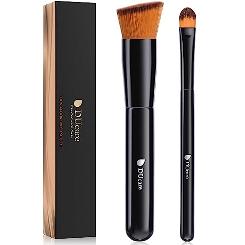 DUcare Cepillo de base y corrector 2 unids tapa plana Kabuki cara sintética profesional líquido mezcla mineral polvo herramientas de maquillaje