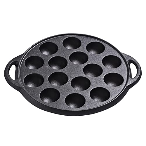 Cast Iron Pancake Pan Non-Stick Takoyaki Pan with 15 Holes Escargot Plate for Snails and Meatballs Poffertjes Dutch Pancake Pan Takoyaki Maker for Home Kitchen(SIZE:Pan Only)
