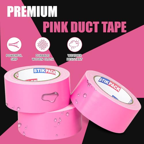 Image of 3 Rolls Pink Duct Tape, Heavy Duty Strong Industrial Colored Duct Tape 9mil x 2inch x 25yds Flexible, No Residue, Waterproof and Tear by Hand, Multi-Use for Indoor & Outdoor Repairs
