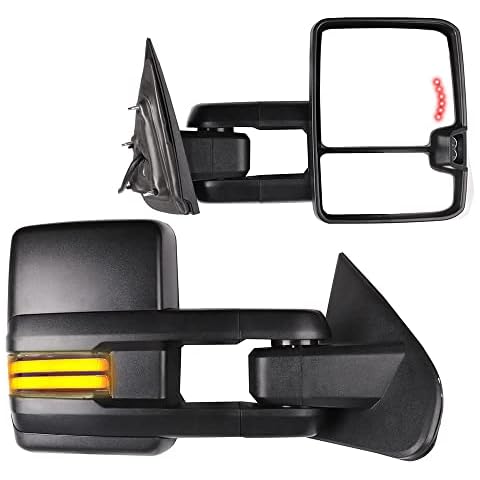 FEIPARTS Tow Mirrors Towing Mirrors Fit for 2014-2018 for Chevy for GMC 1500 2015-2019 for Chevy for GMC 2500 HD 3500 HD Power Heated Turn Signal Running Light Black Housing Pair Left Right Mirrors Cover