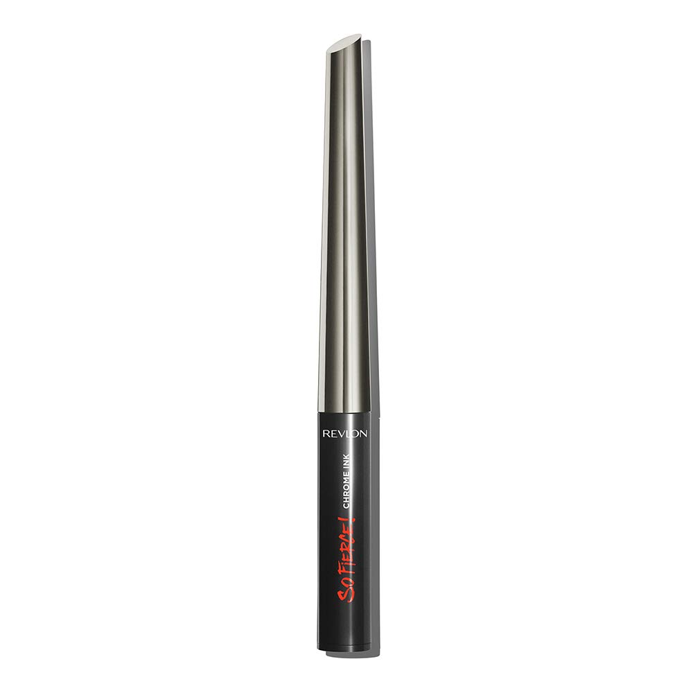 ¡Revlon tan feroz! Delineador de ojos líquido Chrome Ink, delineador metálico atrevido de larga duración con tapa de tinta de inmersión para perla, mezcla brillante, 901 Gunmetal, 0.03 oz.