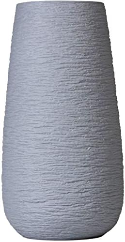 Ceramic Vase, 10 inch Large Rounded Vase, Textured Ceramic Vase, Modern Geometric Pattern Floral Vases, Tall Porcelain Floral Arrangement for Home Décor, Cylinder Bouquet Holder (Gray)