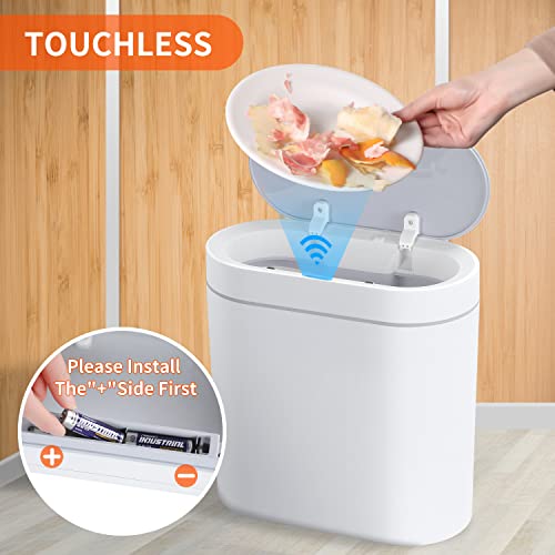 Joybos Bathroom Trash Can,3 Gallon Waterproof Automatic Small Bathroom Garbage Can With Lid, Slim Motion Sensor Plastic Narrow Trash Bin For Bedroom, Kitchen, Office,Rv White #TOP5