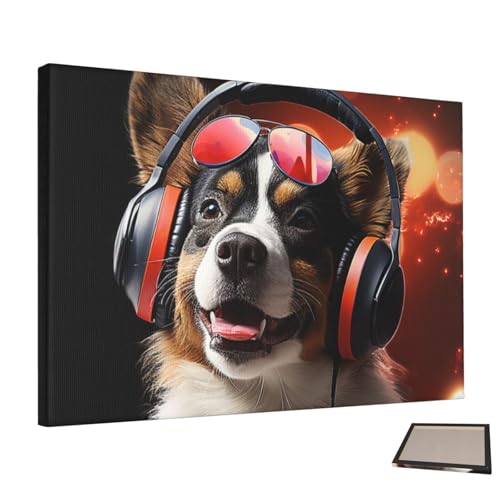 Peinture murale chien avec écouteurs affiche esthétique sans cadre chambre salon