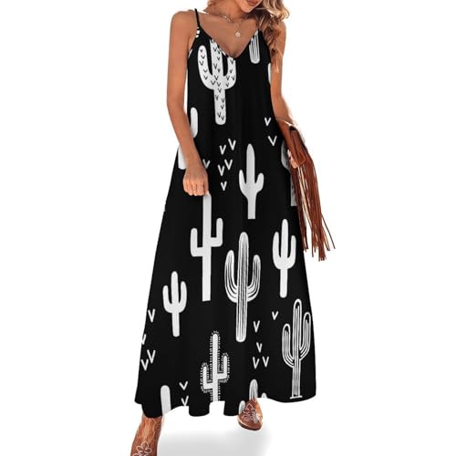 Robe longue cactus noir et blanc idéale pour vos journées à la plage et voyages d'été