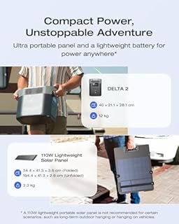 EcoFlow DELTA 2 Portable Power Station with 110W Solar Panel, 1-3kWh Expandable Capacity, LFP Battery, Fast Charging, Solar Generator for Backup Power, Camping & RVs