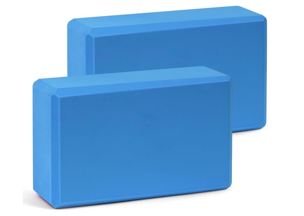 2 Pack Yoga Blocks – Non-Slip Foam Bricks for Pilates Fitness & Yoga Practice | High Density Lightweight Gym Blocks for Stretching Balance (Blue)