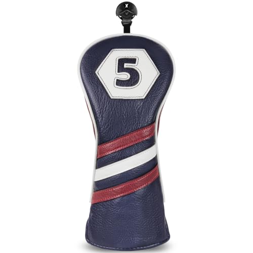 Retro Stripe Fairway Headcover 5 Wood Cover Dark Blue
