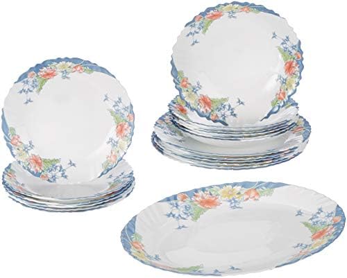 Dajar Florine Dinner Service Arcopal 19-Piece Set, Glass, white/red/blue/yellow, 33 x 33 x 31 cm,  Units
